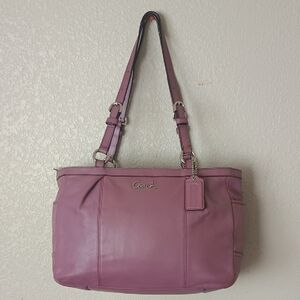 Coach Ashley Mauve Leather Shoulder Bag And Ponch Wristlet.